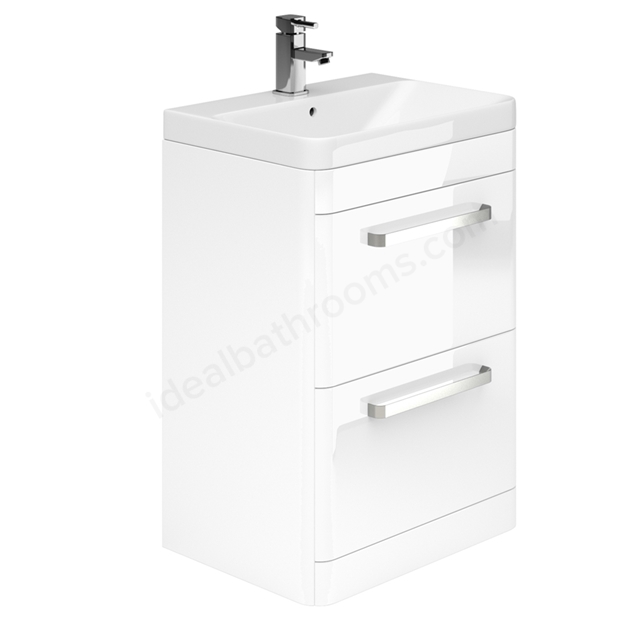 Essential VERMONT Floor Standing Washbasin Unit + Basin; 2 Drawer; 600mm Wide; White