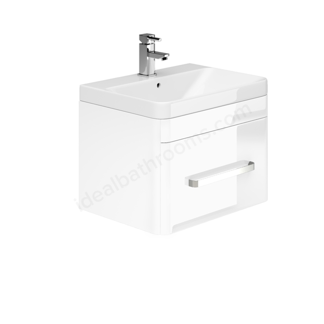 Essential VERMONT Wall Hung Washbasin Unit + Basin; 1 Drawer; 800mm Wide; White Gloss