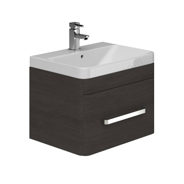 Essential VERMONT Wall Hung Washbasin Unit + Basin; 1 Drawer; 600mm Wide; Dark Grey