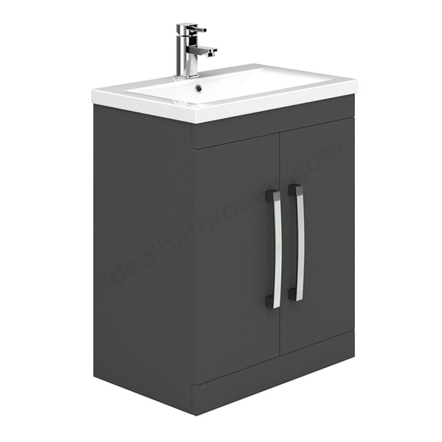 Essential NEVADA Floor Standing Washbasin Unit + Basin; 2 Doors; 800mm Wide; Grey