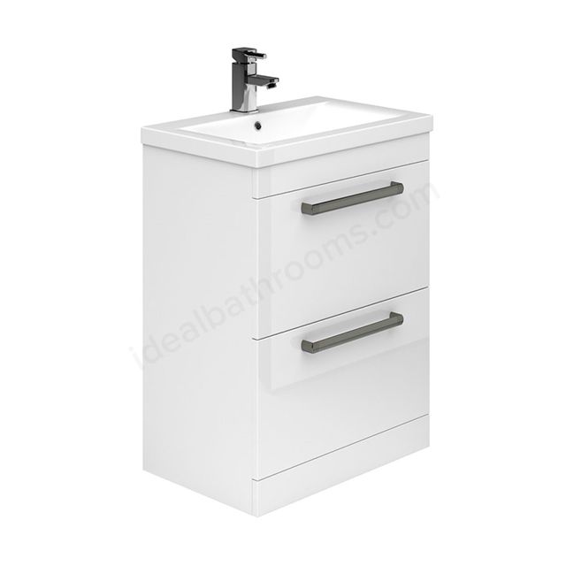 Essential NEVADA Floor Standing Washbasin Unit + Basin; 2 Drawers; 600mm Wide; White