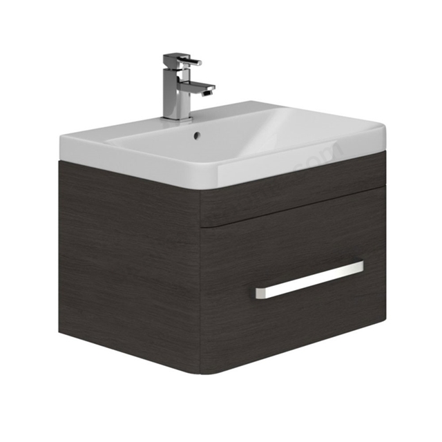 Essential Vermont Wall Hung Washbasin, Monza Grey 800mm Wall Hung 2 Drawer Vanity Unit